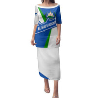 El Salvador Flag Crest Family Matching Puletasi and Hawaiian Shirt with Blue Green Stripes and Bold Letter Design - Wonder Print Shop
