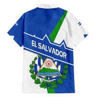 El Salvador Flag Crest Family Matching Short Sleeve Bodycon Dress and Hawaiian Shirt with Blue Green Stripes and Bold Letter Design - Wonder Print Shop