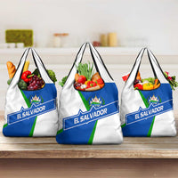 El Salvador Flag Crest Grocery Bag with Blue Green Stripes and Bold Letter Design - Wonder Print Shop