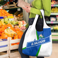El Salvador Flag Crest Grocery Bag with Blue Green Stripes and Bold Letter Design - Wonder Print Shop