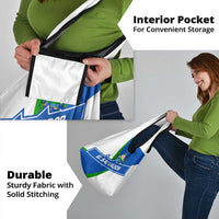 El Salvador Flag Crest Grocery Bag with Blue Green Stripes and Bold Letter Design - Wonder Print Shop