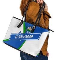 El Salvador Flag Crest Leather Tote Bag with Blue Green Stripes and Bold Letter Design - Wonder Print Shop