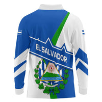 El Salvador Flag Crest Long Sleeve Polo Shirt with Blue Green Stripes and Bold Letter Design - Wonder Print Shop