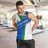 El Salvador Flag Crest Men Tank Top with Blue Green Stripes and Bold Letter Design - Wonder Print Shop