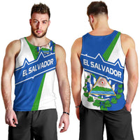 El Salvador Flag Crest Men Tank Top with Blue Green Stripes and Bold Letter Design - Wonder Print Shop