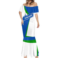 El Salvador Flag Crest Mermaid Dress with Blue Green Stripes and Bold Letter Design - Wonder Print Shop