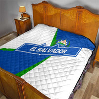 El Salvador Flag Crest Quilt with Blue Green Stripes and Bold Letter Design - Wonder Print Shop