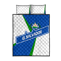 El Salvador Flag Crest Quilt Bed Set with Blue Green Stripes and Bold Letter Design - Wonder Print Shop