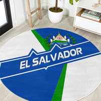 El Salvador Flag Crest Round Carpet with Blue Green Stripes and Bold Letter Design - Wonder Print Shop