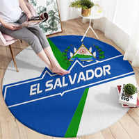 El Salvador Flag Crest Round Carpet with Blue Green Stripes and Bold Letter Design - Wonder Print Shop