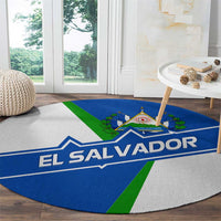 El Salvador Flag Crest Round Carpet with Blue Green Stripes and Bold Letter Design - Wonder Print Shop