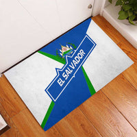 El Salvador Flag Crest Rubber Doormat with Blue Green Stripes and Bold Letter Design - Wonder Print Shop