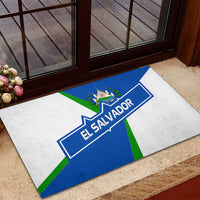 El Salvador Flag Crest Rubber Doormat with Blue Green Stripes and Bold Letter Design - Wonder Print Shop