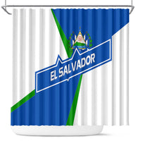 El Salvador Flag Crest Shower Curtain with Blue Green Stripes and Bold Letter Design - Wonder Print Shop