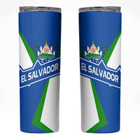 El Salvador Flag Crest Skinny Tumbler with Blue Green Stripes and Bold Letter Design - Wonder Print Shop