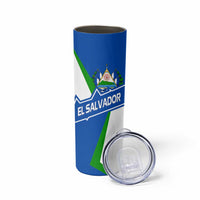 El Salvador Flag Crest Skinny Tumbler with Blue Green Stripes and Bold Letter Design - Wonder Print Shop