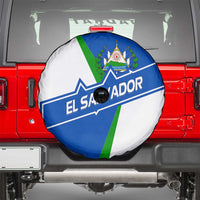 El Salvador Flag Crest Spare Tire Cover with Blue Green Stripes and Bold Letter Design - Wonder Print Shop