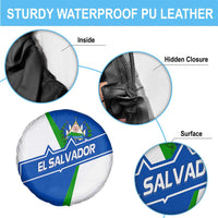 El Salvador Flag Crest Spare Tire Cover with Blue Green Stripes and Bold Letter Design - Wonder Print Shop