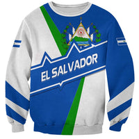 El Salvador Flag Crest Sweatshirt with Blue Green Stripes and Bold Letter Design - Wonder Print Shop