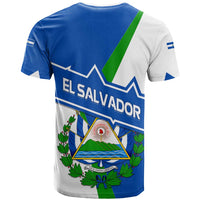 El Salvador Flag Crest T Shirt with Blue Green Stripes and Bold Letter Design - Wonder Print Shop