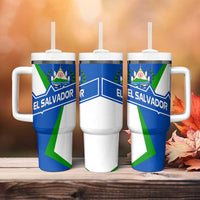 El Salvador Flag Crest Tumbler With Handle with Blue Green Stripes and Bold Letter Design - Wonder Print Shop