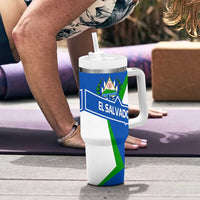 El Salvador Flag Crest Tumbler With Handle with Blue Green Stripes and Bold Letter Design - Wonder Print Shop
