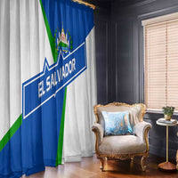 El Salvador Flag Crest Window Curtain with Blue Green Stripes and Bold Letter Design - Wonder Print Shop