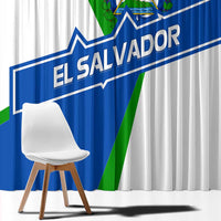 El Salvador Flag Crest Window Curtain with Blue Green Stripes and Bold Letter Design - Wonder Print Shop