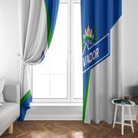 El Salvador Flag Crest Window Curtain with Blue Green Stripes and Bold Letter Design - Wonder Print Shop