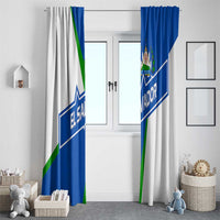 El Salvador Flag Crest Window Curtain with Blue Green Stripes and Bold Letter Design - Wonder Print Shop