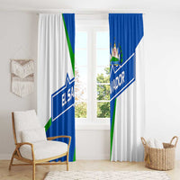 El Salvador Flag Crest Window Curtain with Blue Green Stripes and Bold Letter Design - Wonder Print Shop