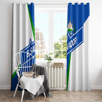 El Salvador Flag Crest Window Curtain with Blue Green Stripes and Bold Letter Design - Wonder Print Shop