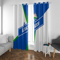 El Salvador Flag Crest Window Curtain with Blue Green Stripes and Bold Letter Design - Wonder Print Shop