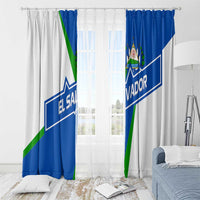 El Salvador Flag Crest Window Curtain with Blue Green Stripes and Bold Letter Design - Wonder Print Shop