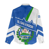 El Salvador Flag Crest Women Casual Shirt with Blue Green Stripes and Bold Letter Design - Wonder Print Shop