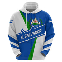 El Salvador Flag Crest Zip Hoodie with Blue Green Stripes and Bold Letter Design - Wonder Print Shop