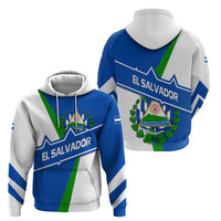 El Salvador Flag Crest Zip Hoodie with Blue Green Stripes and Bold Letter Design - Wonder Print Shop