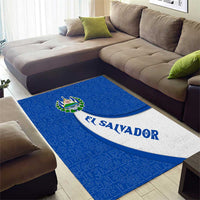 El Salvador Coat of Arms Area Rug with Curved Text and Blue Patterned Background - Wonder Print Shop