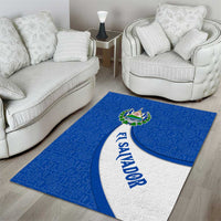 El Salvador Coat of Arms Area Rug with Curved Text and Blue Patterned Background - Wonder Print Shop