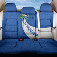 El Salvador Coat of Arms Back Car Seat Cover with Curved Text and Blue Patterned Background - Wonder Print Shop