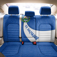 El Salvador Coat of Arms Back Car Seat Cover with Curved Text and Blue Patterned Background - Wonder Print Shop