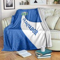 El Salvador Coat of Arms Blanket with Curved Text and Blue Patterned Background - Wonder Print Shop