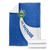 El Salvador Coat of Arms Blanket with Curved Text and Blue Patterned Background - Wonder Print Shop