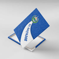 El Salvador Coat of Arms Canvas Wall Art with Curved Text and Blue Patterned Background - Wonder Print Shop