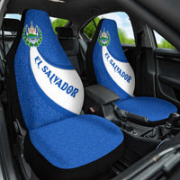 El Salvador Coat of Arms Car Seat Cover with Curved Text and Blue Patterned Background - Wonder Print Shop