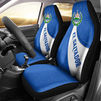 El Salvador Coat of Arms Car Seat Cover with Curved Text and Blue Patterned Background - Wonder Print Shop