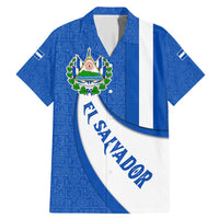 El Salvador Coat of Arms Family Matching Mermaid Dress and Hawaiian Shirt with Curved Text and Blue Patterned Background - Wonder Print Shop