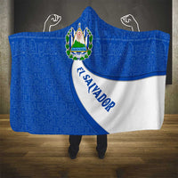 El Salvador Coat of Arms Hooded Blanket with Curved Text and Blue Patterned Background - Wonder Print Shop