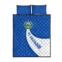El Salvador Coat of Arms Quilt Bed Set with Curved Text and Blue Patterned Background - Wonder Print Shop