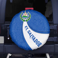 El Salvador Coat of Arms Spare Tire Cover with Curved Text and Blue Patterned Background - Wonder Print Shop